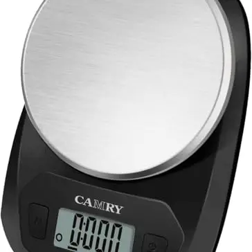 CAMRY Mini Digitale Küchenwaage 5kg/11lb - Schwarz/Edelstahl, Ideal für Reisen und Camping