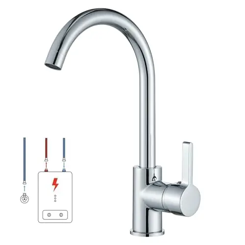 Hevenaov Küchenarmatur Edelstahl SUS304, 360° drehbar, Einhebel-Mischer, für Spüle, Boiler, Chrom, Silber