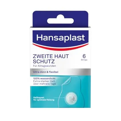 Hansaplast Pflaster Zweite Haut Schutz Regulär (6 Strips) - Dünnes, flexibles und wasserdichtes Wundpflaster mit starkem Halt