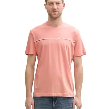 Tom Tailor Herren T-Shirt mit Print - Hazy Coral Rose, Größe L
