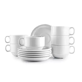 IBILI - 6er-Set Tassen 230 ml mit Untertassen Castilla Blanca