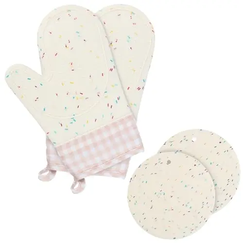Ofenhandschuhe und Topflappen Set - Hitzebeständige Silikon Handschuhe für die Küche