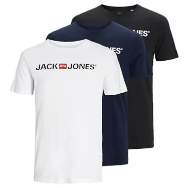 JACK & JONES Herren JJECORP Logo Tee 3er Pack - T-Shirts in Weiß, Schwarz und Blau, Größe S