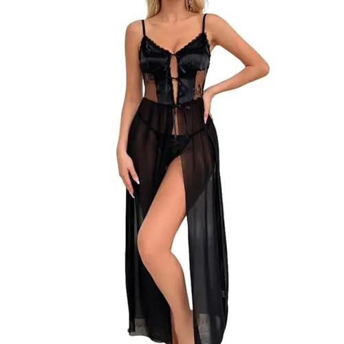 PARUPRUP Damen Babydoll Negligee V-Ausschnitt Schwarz