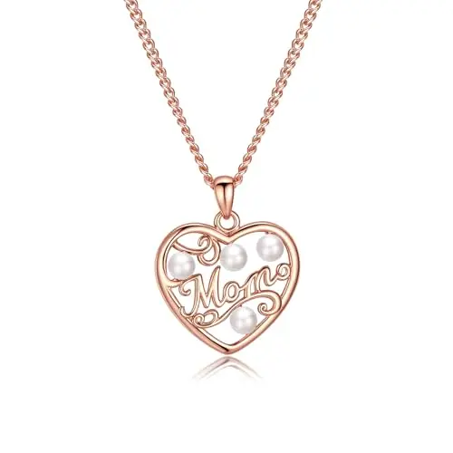 TIZU Mom Halskette für Damen, 18K Roségold mit Perle-Akzent – Geschenk zum Muttertag oder Geburtstag