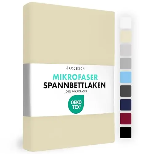 JACOBSON Spannbettlaken 90x200cm, Premium Mikrofaser 160g/m², Natur