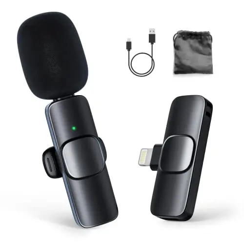 Moman Kabelloses Lavalier-Funkmikrofon für iPhone und iPad, 120m Reichweite, Noise Canceling