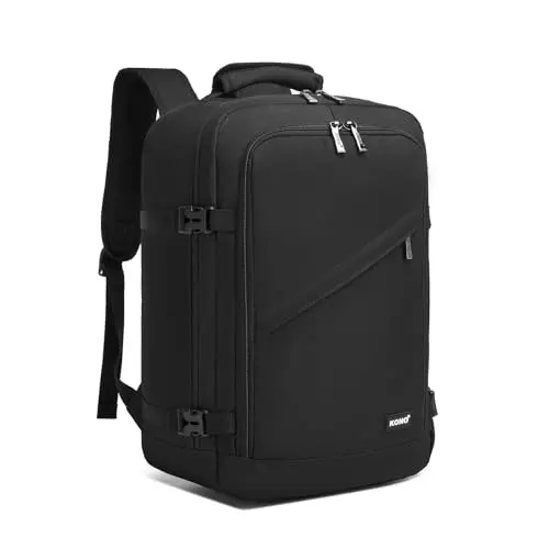 KONO Handgepäck Rucksack für Flugzeug 40x25x20 cm, Schwarz
