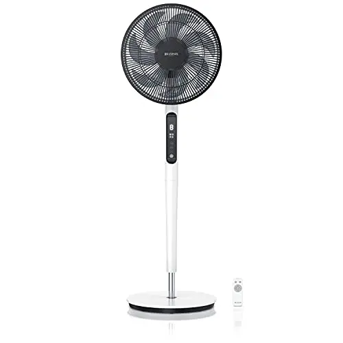 Brandson DC Standventilator ECO - Preisträger 2025 - Fernbedienung - Leiser Betrieb - Oszillation - Timer - 9 Stufen - Weiß