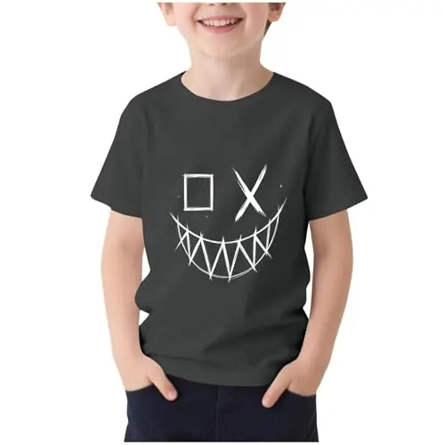 XINYUNZU Jungen T-Shirt Sommer Rundhals Kurzarm Freizeitmode Grau 130
