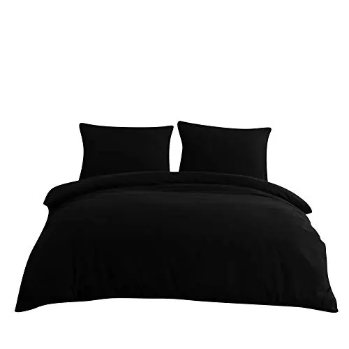 QZY Bettwäsche 200x220 cm, superweiche Mikrofaser, 2 Kopfkissenbezüge 80x80 cm, schwarz