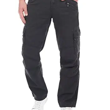 Timezone Herren Cargohose mit Gürtel, Loose Fit, Baumwolle, Dark Grey, Größe 40W/30L