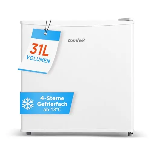 Comfee Mini Gefrierschrank 31L - Freistehend, 4-Sterne, Kompakt, Reversibles Türscharnier, Weiß