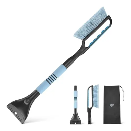 Amazon Basics Schneebesen mit Eiskratzer, ergonomischer Griff, Schwarz, Blau 66.5cm