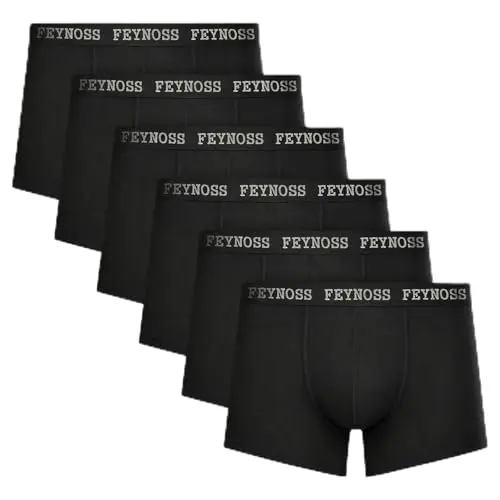 Feynoss Herren Boxershorts 6er Pack, Baumwoll-Atmungsaktiv, Mit Elastischem Bund, Für Sport & Alltag, 2XL