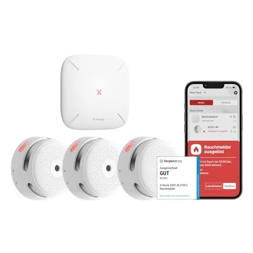 X-Sense Smart Rauchmelder XS01-M mit Basisstation, vernetzbar und WLAN, 3 Stück