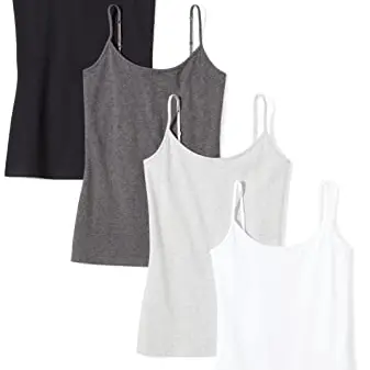 Amazon Essentials Damen Slim Fit Camisole 4er Pack, Schwarz/Charcoal/Light Grey/Weiß, Größe S