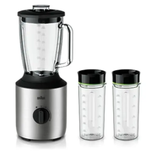 Braun PowerBlend 3 JB 3272 Standmixer mit 1,5 l Glasaufsatz und 2 Smoothie2Go Flaschen, 800 Watt