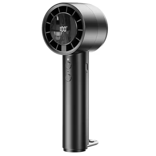OUILA Handventilator - 3000mAh Mini Ventilator mit 5-Stufiger Windgeschwindigkeit und D-Ring-Haken