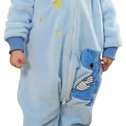 Maeau Baby Schlafsack Flanell mit Füßen für Winter, Kinder Schlafanzug mit Dinosaurier-Motiv, Blau, 4-5 Jahre