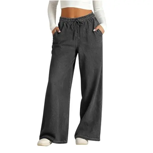Damen Baggy High Waist Jeans Wide Leg Stretchhose, Casual Freizeitjeans