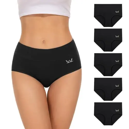 TANSTC Damen Unterhosen, 5er Pack Baumwolle, Hohe Taille, Atmungsaktive Panties, M