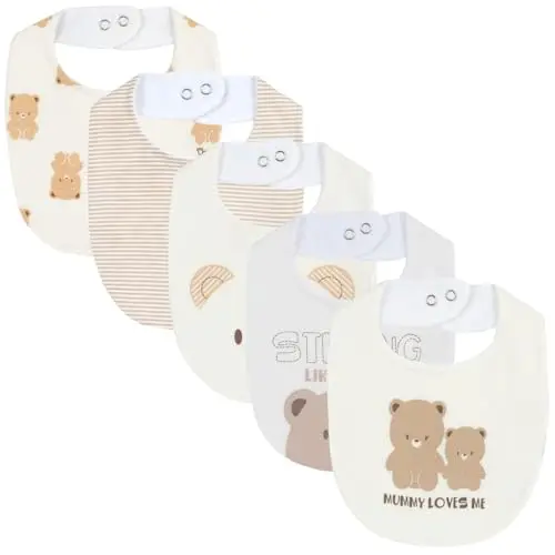 Chicco Set mit 5 Lätzchen aus weicher Baumwolle für Jungen und Mädchen, Einheitsgröße