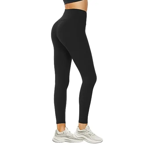 DDOBB Damen High Waist Sportleggings Schwarz, Blickdicht und Elastisch, für Yoga, Fitness und Alltag, Größe S-M