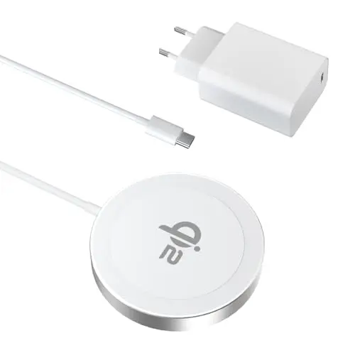 Minthouz Qi-zertifiziertes kabelloses Ladegerät für iPhone 16/15/14/13, MagSafe für AirPods und Qi-Geräte (Silber, 20W)