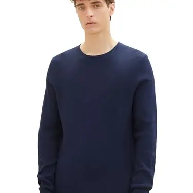 TOM TAILOR Denim Herren Strickpullover Crewneck Sky Captain Blue