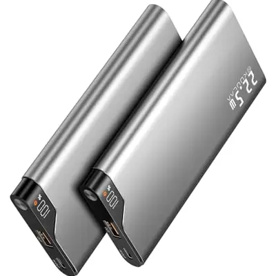 Power Bank 10000mAh 2 Stück, Slim Externer Akku, Fast Charging für iPhone, Samsung, iPad (Grau)