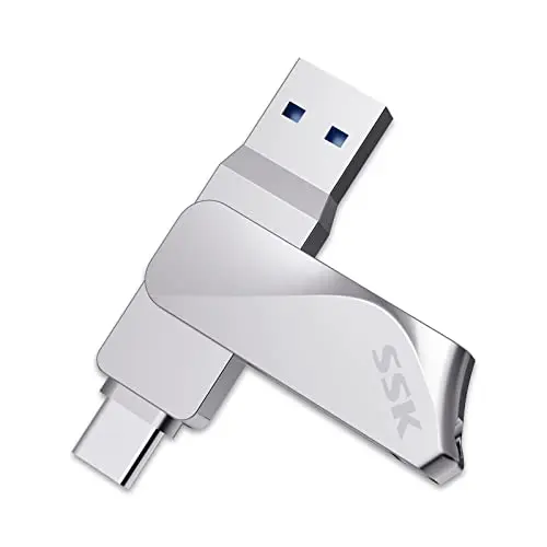 SSK USB Stick 128GB USB 3.2 - Metall Speicherstick mit USB-A & Typ-C - Wasserdichter Datenspeicher bis 200MB/s