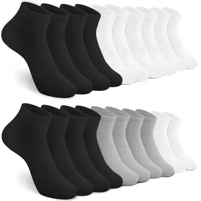 Tialfas Sneaker Socken Damen & Herren, 10 Paar, Baumwolle, atmungsaktiv, unisex, Ankle-, Laufsocken, Schwarz, Weiß, Grau