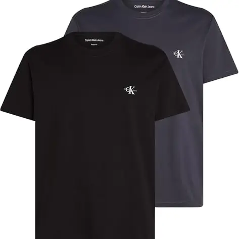 Calvin Klein Herren T-Shirts 2er Pack Kurzarm, Mehrfarbig (Ck Black / India Ink), Größe L