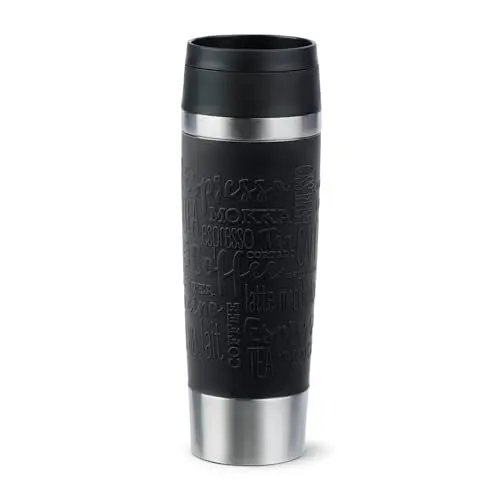 Emsa Travel Mug Classic 0,5L, Edelstahl, 6h heiß, 12h kühl, dicht, spülmaschinenfest, 360°-Trinköffnung, Schwarz