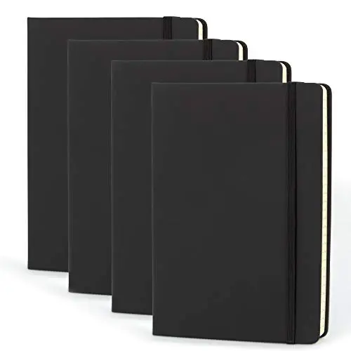 Simply Genius A5 Hardcover Tagebücher (4er-Pack) – Liniert, Schwarz, 192 Seiten