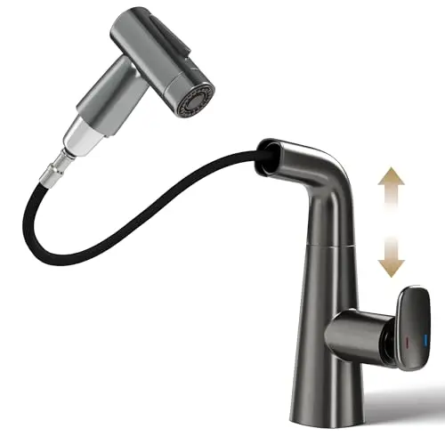 ALPHA HOME schwarze Küchenarmatur mit Brause, ausziehbar, höhenverstellbar, 360° Drehung, Einhebelmischer