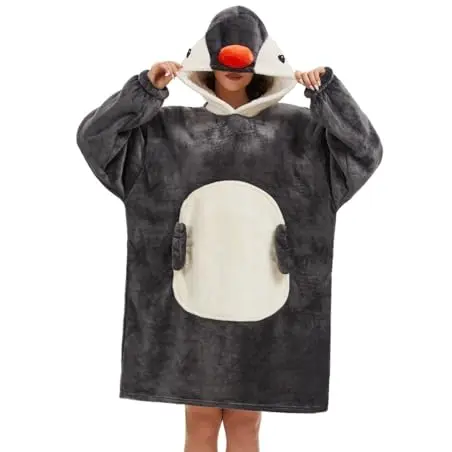 Chuangminghangqi Kuscheldecke mit Ärmeln und Kapuze - Unisex Pinguin Hoodie Decke für den Winter