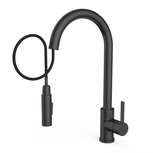 Hochdruck Küchenarmatur mit Ausziehbrause und zwei Wasserstrahlarten (Schwarz)