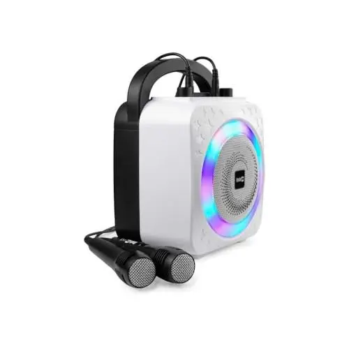 RockJam 10W Rechargeable Bluetooth Karaoke Machine with 2 Microphones & LED Lights