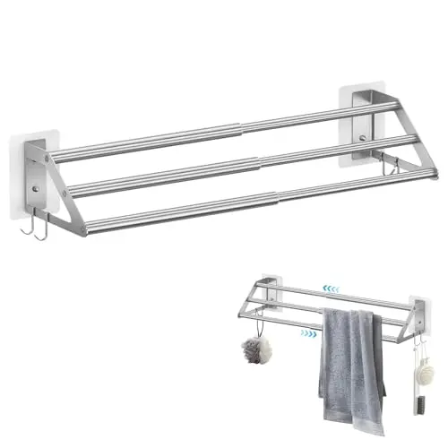 ZFOEFO Ausziehbarer Handtuchhalter für das Bad, Edelstahl, Wandmontage, 34,5 – 62 cm, Silber