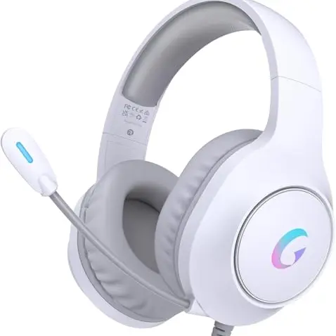 KAPEYDESI Gaming Headset für PS5/4 mit 7.1 Surround Sound und RGB Lichtern, Weiß