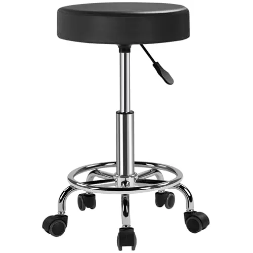 Yaheetech Rollhocker Höhenverstellbar 50,5–65 cm, Drehhocker 360°, Bürohocker bis 120 kg, Arbeitshocker mit Rollen, Schwarz