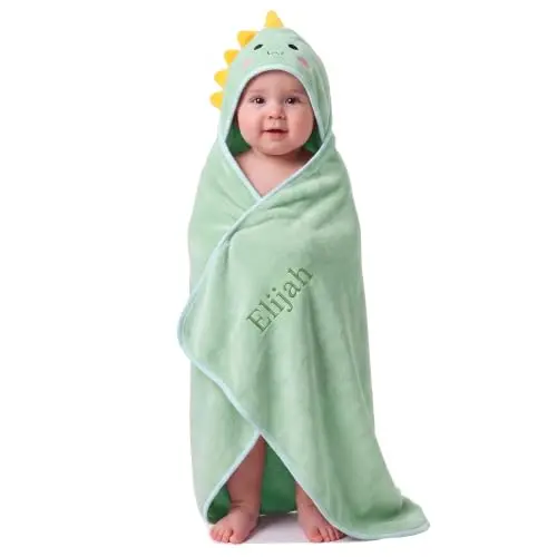 Jeweidea Personalisiertes Baby-Kapuzenhandtuch mit Namen, Korallenfleece, Badeponcho für Jungen & Mädchen, Neugeborene Geschenke, Grüne Farbe