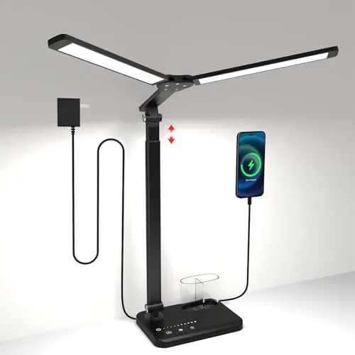 iVict LED-Schreibtischlampe, höhenverstellbar, dimmbar mit USB-Ladeanschluss, 5 Lichtmodi, Touch Control für Lesen und Arbeiten