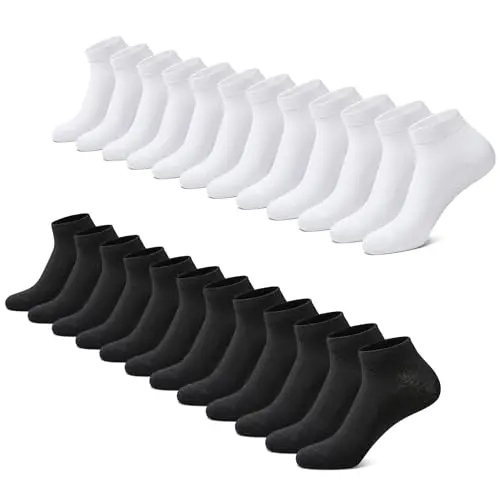 FALARY Sneaker Socken für Herren und Damen, 12 Paar, Kurzsocken in Schwarz/Weiß, Größen 39-42