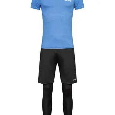 JELEX Sportinator Herren Fitness-Set: Shirt, Leggings & Shorts in Blau, Rot oder Grün, Größen S bis XXL (Blau, L)
