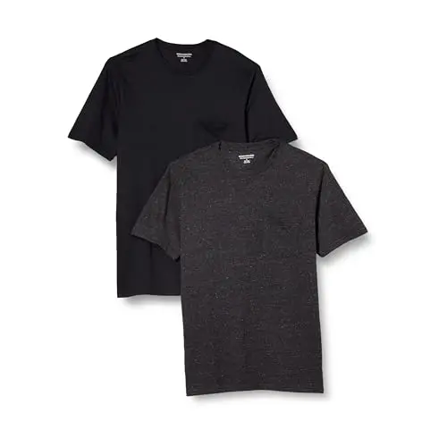 Amazon Essentials Herren Kurzarm T-Shirt 2er-Pack, Dunkelgrau Meliert/Schwarz, XL