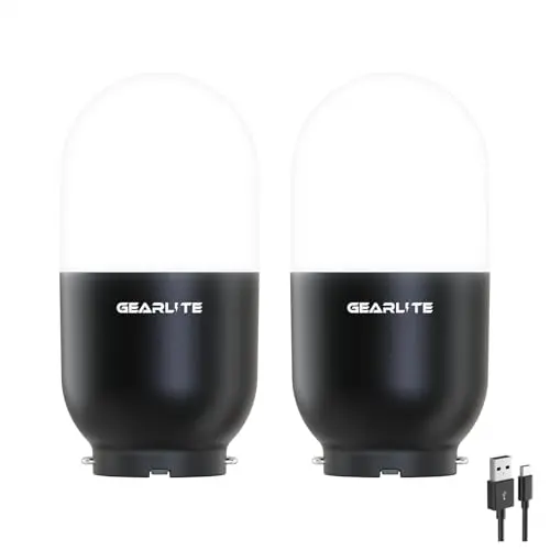 GEARLITE Campinglampe mit Karabiner, 2 Stück, tragbare LED Laterne, 2 Leuchtmodi, wasserdicht, ideal für Camping und Wandern