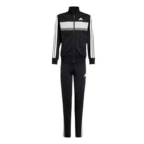 adidas Kids Tiberio 3 Stripes Tracksuit, Black/White/Grey, 15-16 Years